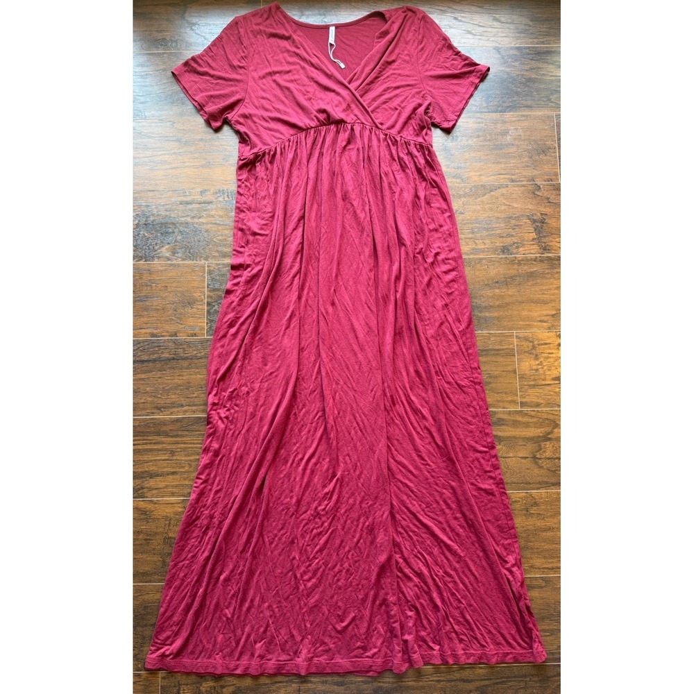 Xpenyo Boho Maxi Dress Red Short Sleeve Empire Waist Flowy Casual Lounge DressXL